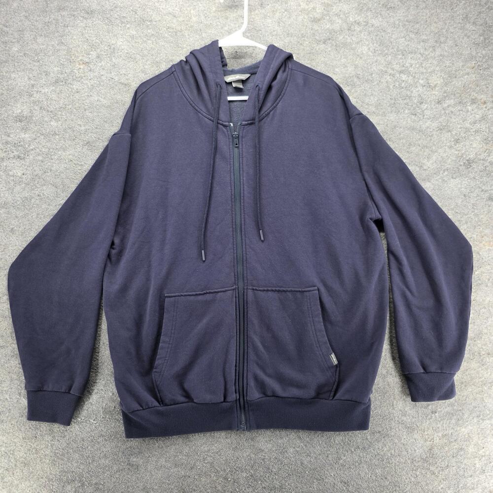 Eddie Bauer Hoodie Mens L Blue Full Zip Hooded Pockets Stretch Fleece Logo